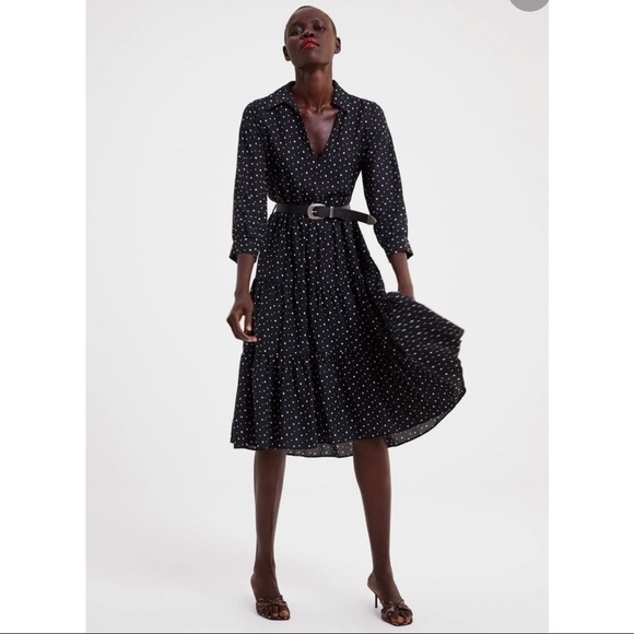 Zara Dresses & Skirts - Zara Polka Dot Tiered Dress in Black with white, size S
